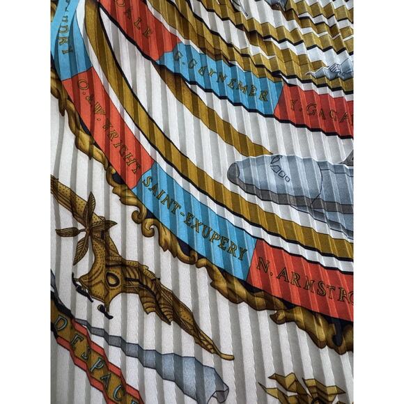 Hermes Plisse Silk Scarf "Cosmogonie Astrale" Aviation & Space Theme 100% Silk - Picture 6 of 8